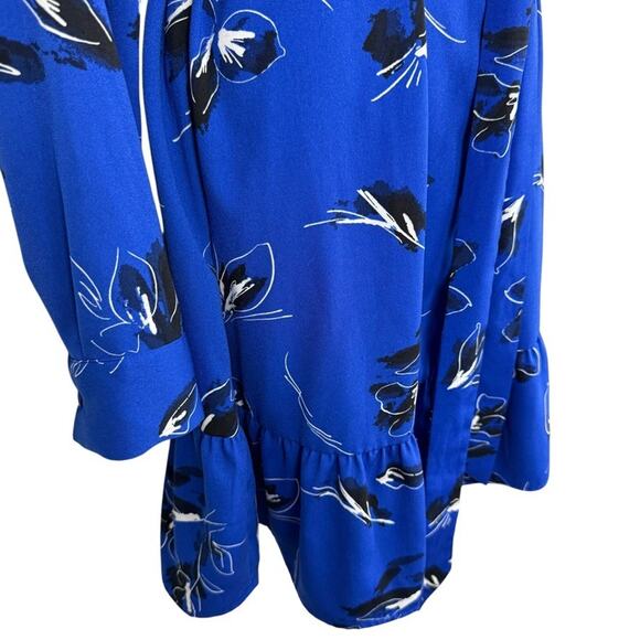 Nine West Womens Blue Floral Long Sleeve Button Up Shirt Dress Belted sz Large - Picture 2 of 16